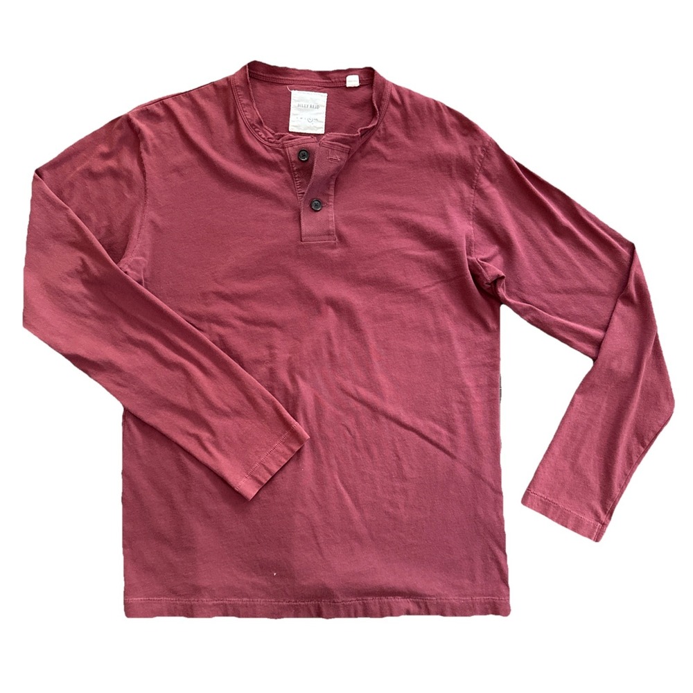 Billy Reid Henley Shirt Men XL Burgundy Red Long Sleeve 100% Cotton Made in Peru